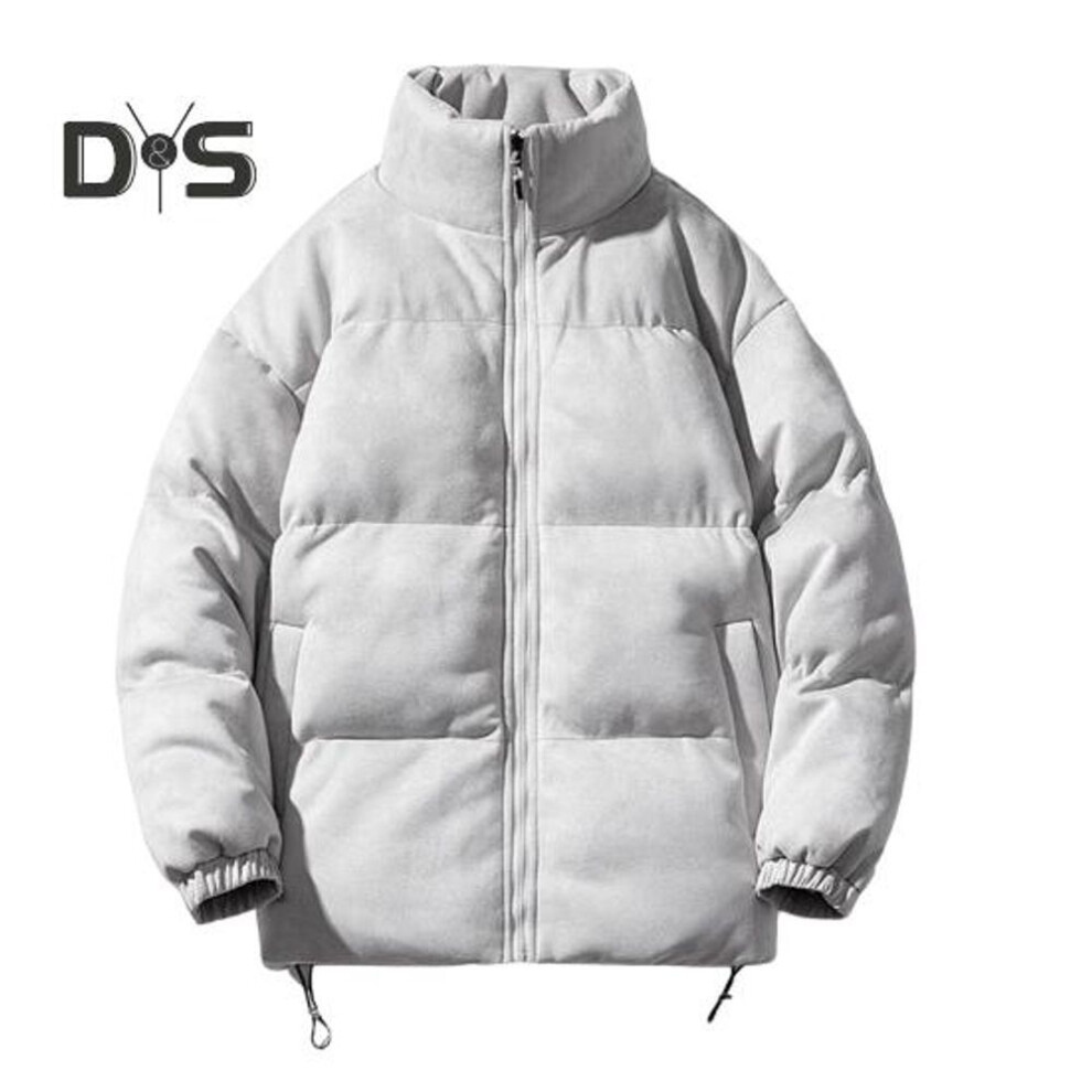 (light grey, M) Cotton Coat with Zipper Placket Stand-Up Collar Suede Surface Layer Drawstring Hem Winter Outerwear Windproof Thermal Insulation Coat