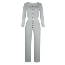 (Gray, M) Cropped Women Tracksuit Top Pants Set 2pcs Playsuit Ladies Size Loungewear 618