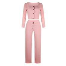 (Pink, L) Cropped Women Tracksuit Top Pants Set 2pcs Playsuit Ladies Loungewear Size 618