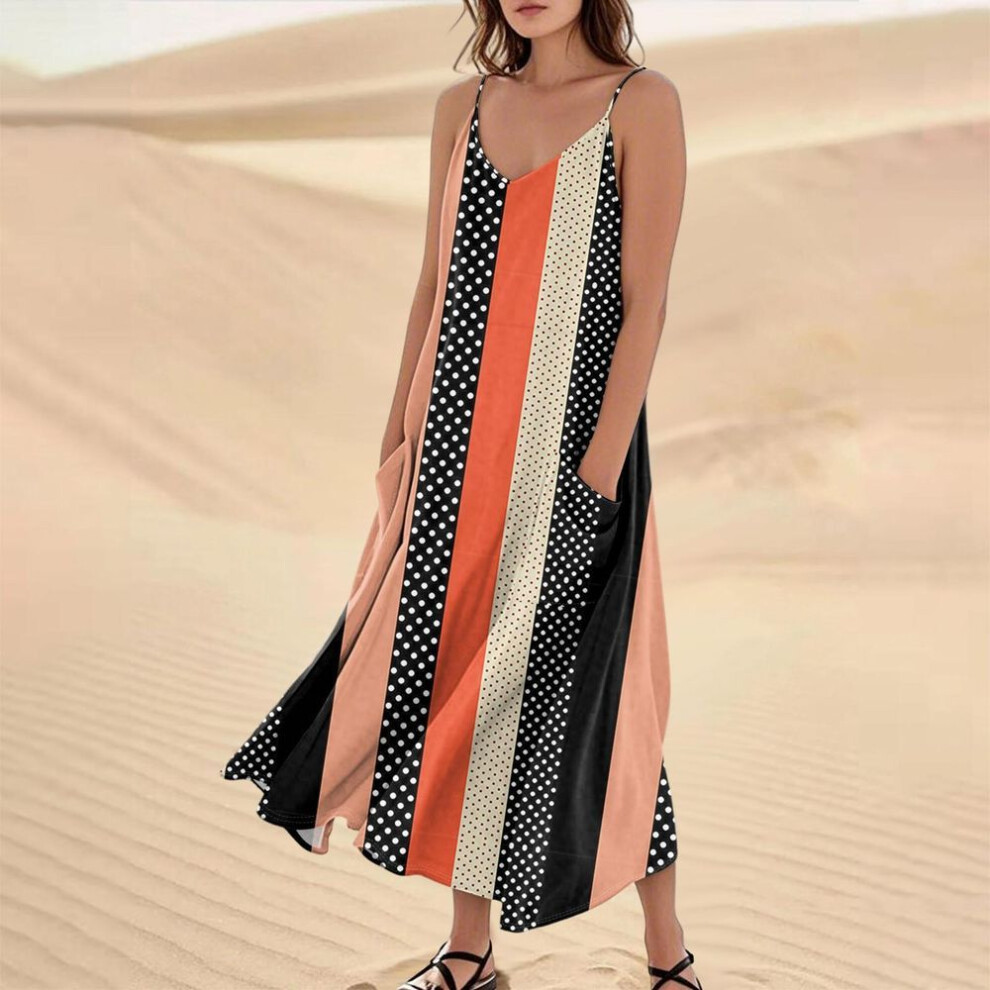 (orange, M) Women's Summer Dress Casual Loose Long Beach Vacation Dresses