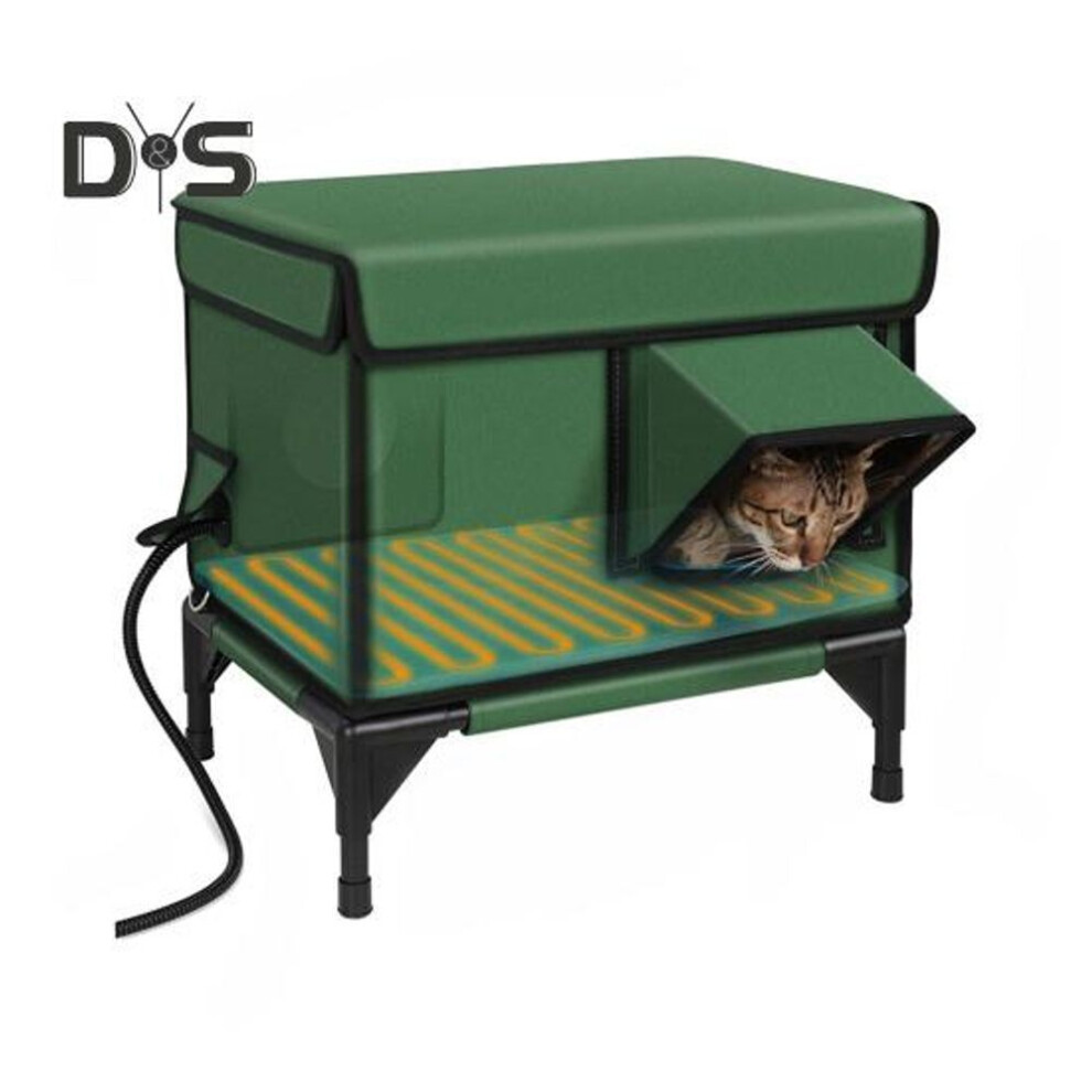 (as the picture, S) Outdoor Heated Cat House Winter Weatherproof Feral Cat Shelter With Heating Pad Large Heated Kitty House For Outside Insulated Protection