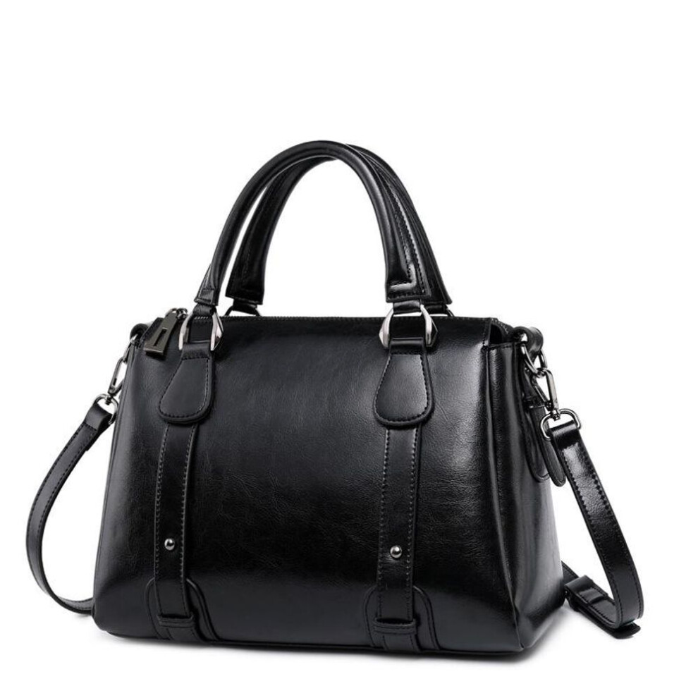 (black) Genuine Leather Women Shoulder Cross body Handbag Top Handle Bag Casual Designer Female Oil Wax Cowhide Messenger Tote Bag