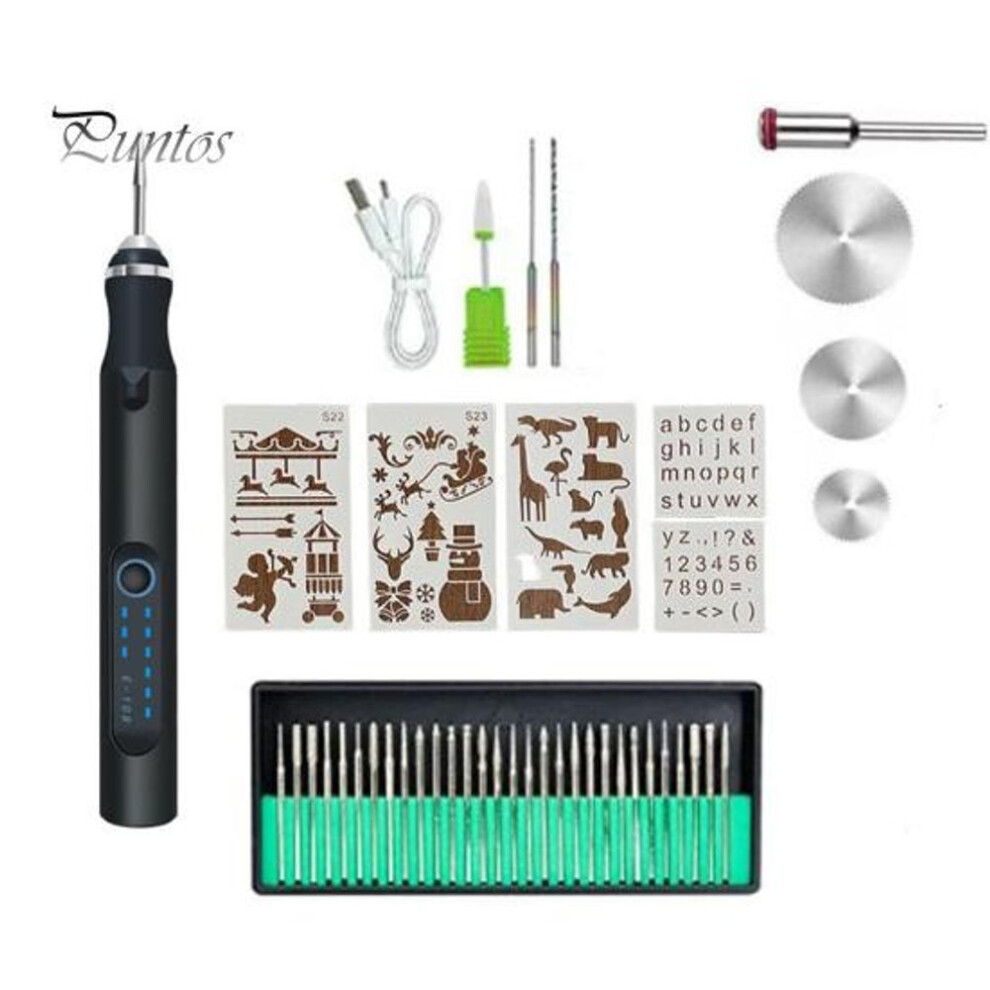 (black) Electric Engraving Pen Kit Ergonomic Design Compact Size Portable USB Rechargeable Cordless Professional Engraver Pen Set