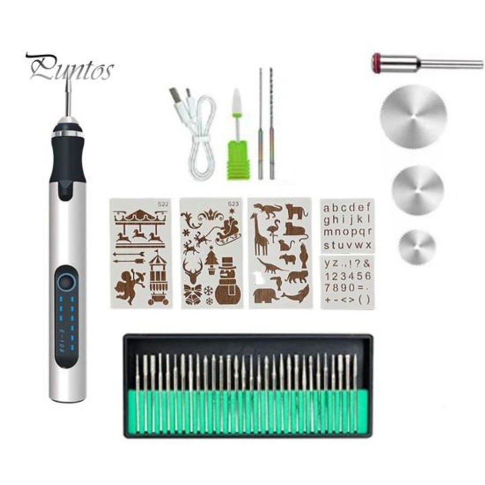 (silver) Electric Engraving Pen Kit Ergonomic Design Compact Size Portable USB Rechargeable Cordless Professional Engraver Pen Set