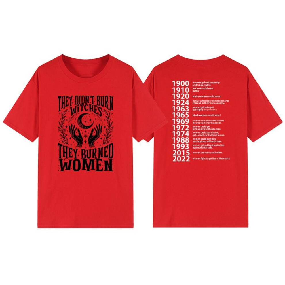 (M, red) They Didn't Burn Witches They Burned Women T-shirt Feminist Witch T Shirt Short Sleeve Graphic Tees Women's Rights Tshirt Tops
