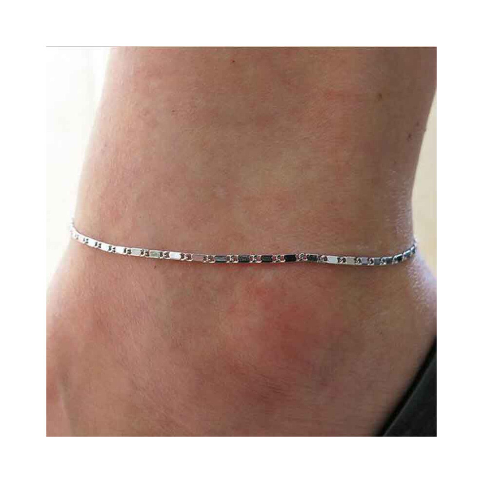 (Silver) Women Gold Simple Plated Chain Anklet Ankle Bracelet Beach Sandal Barefoot