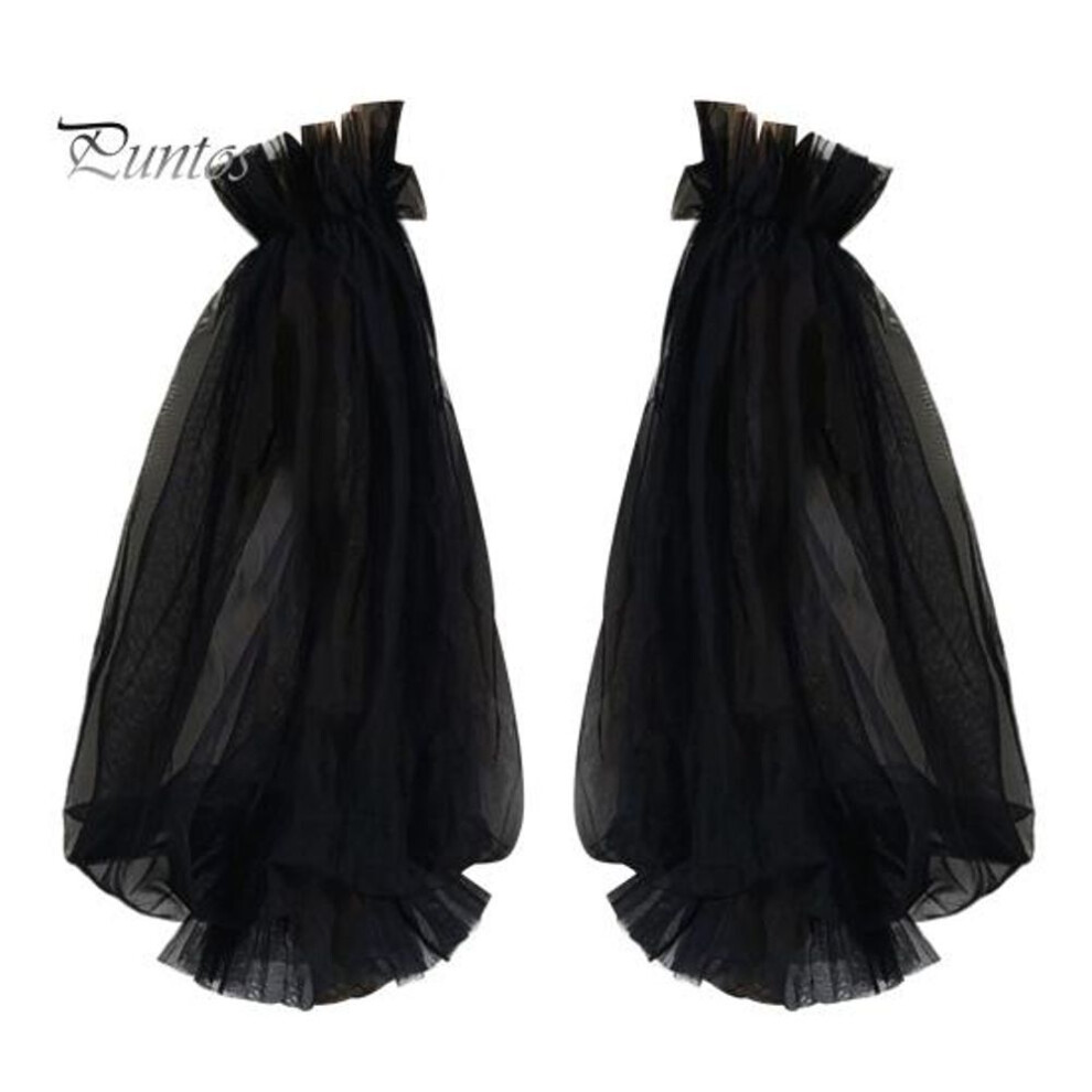 (black) 1 Pair Bride Mesh Arm Sleeves Thin See-through Gloves Long Pleated Ruffle Sleeves Bridal Dress Accessories For Weddings Events