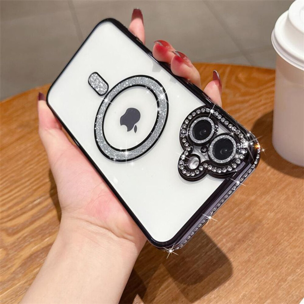 (black, iPhone 15) Glitter Magnetic Diamond Frame Cover for iPhone 16 15 Plus 14 13 Pro Max 12 Case Samsung Galaxy A56 A36 A26 A16 A55 A35 A25 A15 A54 A34 S25 S24 Cases