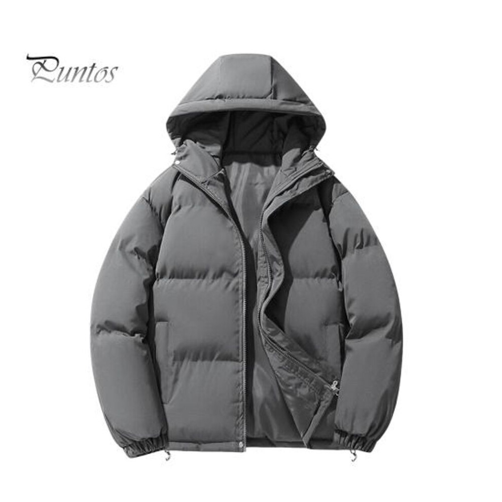 (dark gray, XXXL) Men Cotton Coat Hooded Long Sleeve Zipper Placket Winter Quilted Jacket Solid Color Thickened Warm Puffer Coat