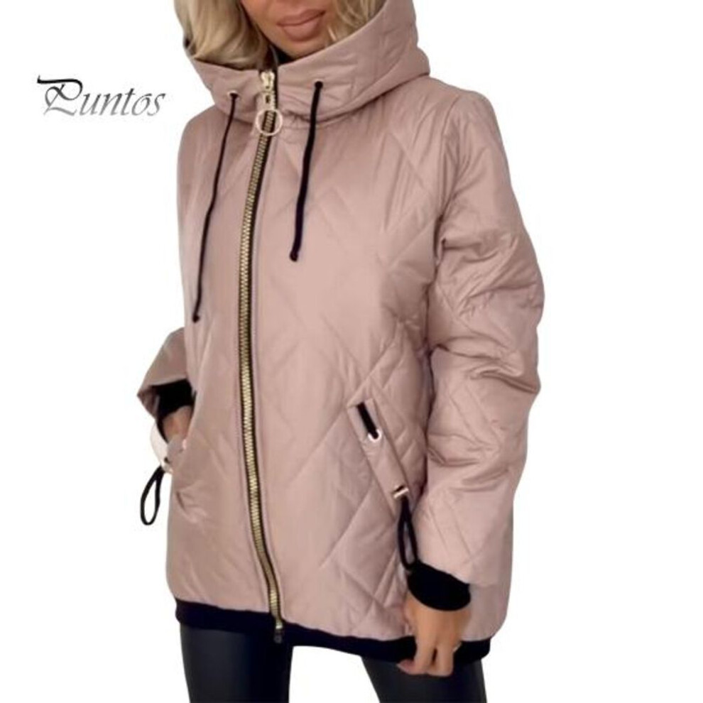 (pink, S) Winter Down Coat with Hood And Drawstring Zipper Closure Windproof Padded Outerwear Warmth Retention Slim Fit Cold Weather Coat