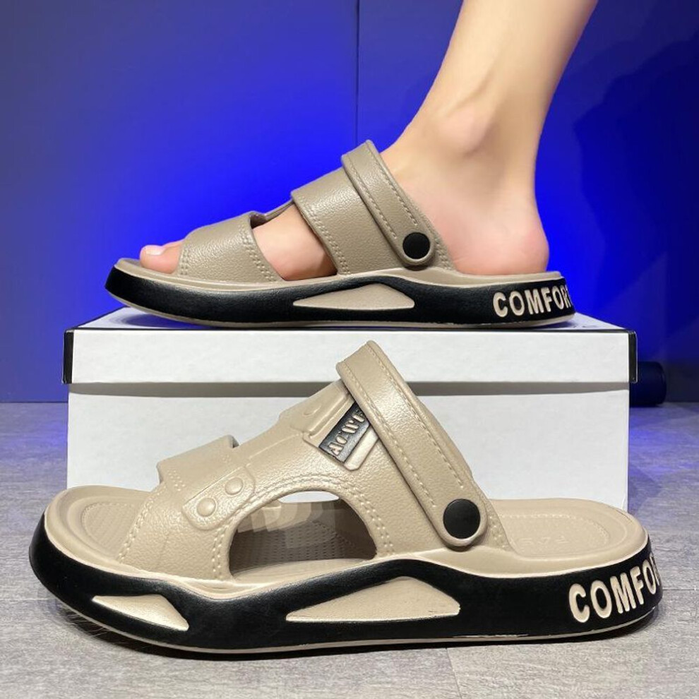 (tan, 44-45) EVA Sandals Men's Shoes for Summer Wear, Dual-use Driving Slippers, Lightweight and Wear-resistant Beach Shoes, Casual and Trendy Flowing Coolness