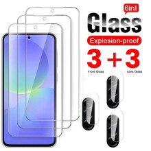 (white, Samsung Galaxy A16) 6 in 1 [3+3] Tempered Glass For Samsung Galaxy A36 A06 A16 A26 A56 5G 4G Camera Glass HD Lens Screen Protector + Camera Lens Protector Film