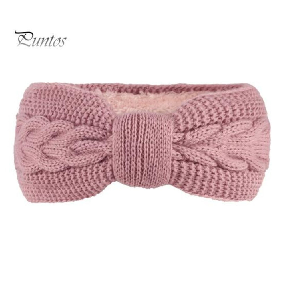 (purple) Knitting Headband Solid Color Twist Texture Bow Decoration Elastic Band Thickened Plush Lining Headband