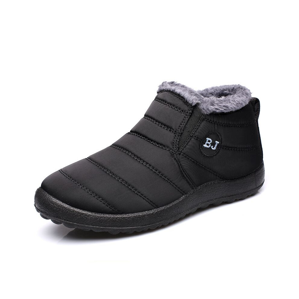 (Black, EU38=Foot Length 23.8cm) Snow Womens Winter Boots Furlined Slip On Warm Ankle Outdoor Shoes Flat
