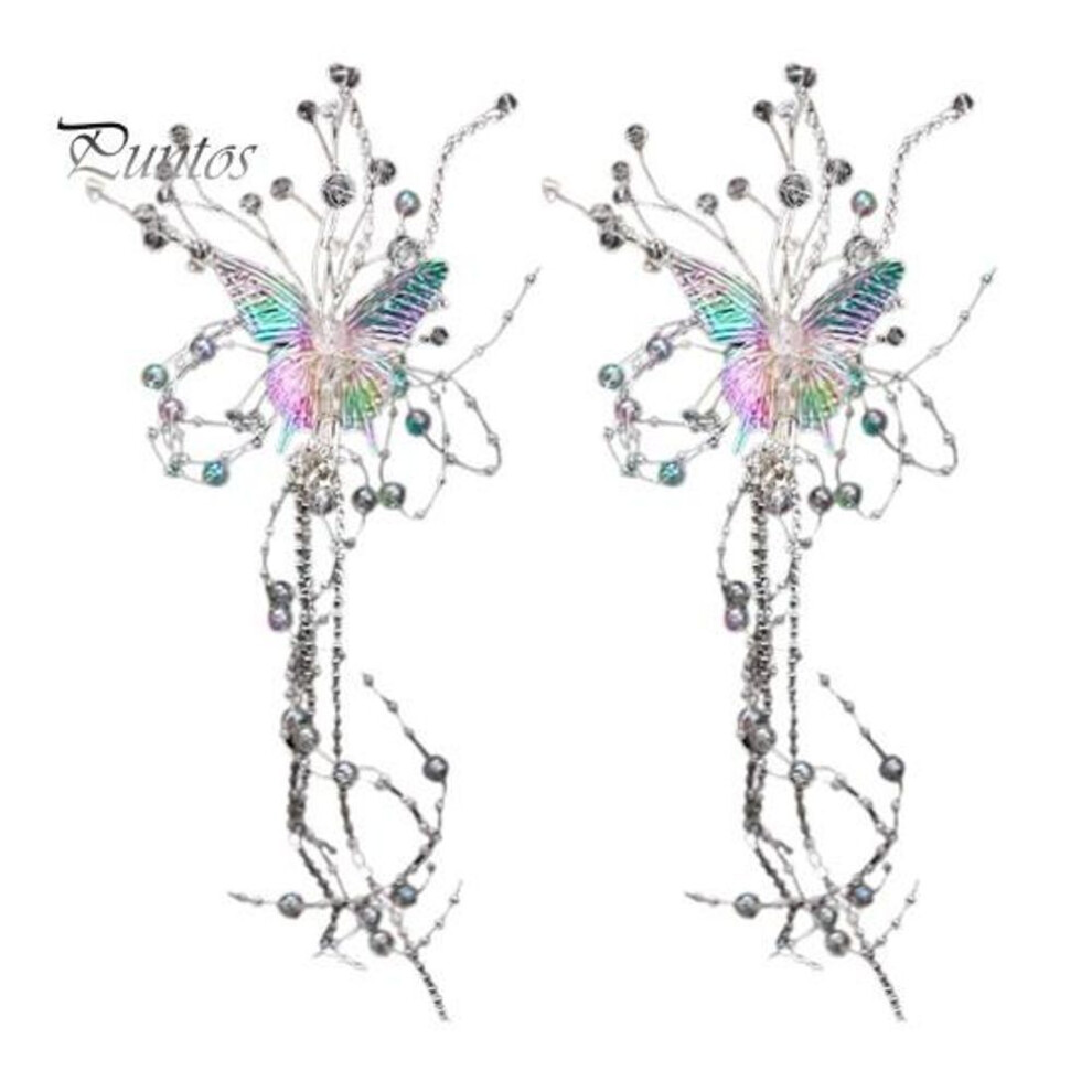 (as the picture, 2pcs) 1/2Pcs Girl Hairpin Butterflies Design Imitation Pearl Tassel Hair Clip Romantic Sweet Style Hair Accessories