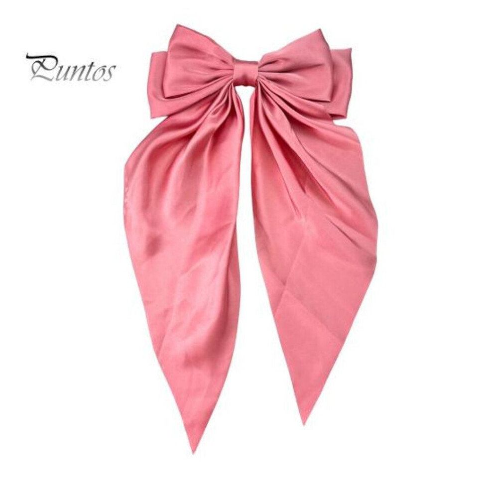 (watermelon red) Large Double Bow Hairpin Solid Color Smooth Satin Girl Spring Hair Clip Autumn Winter Style Hair Accessories