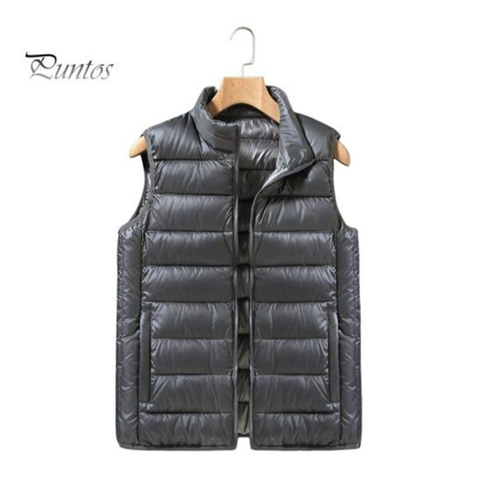 (grey, XL) Down Cotton Waistcoat Sleeveless Stand-up Collar Vest Coat with Zipper Placket Pockets Lightweight Warm Quilted Outerwear