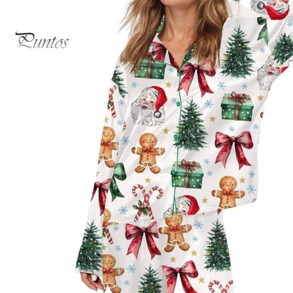 (XXXL, green) 2 Pcs/set Fall Winter Women Pajamas Suit Satin Colorful Printing Lapel Long Sleeve Top Wide Leg Pants Sleepwear Casual Home Wear Clothes