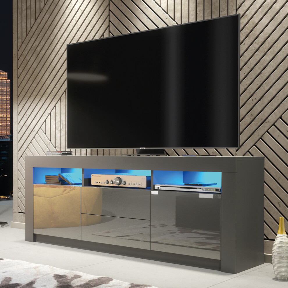 Shine 160cm TV Unit LED - Dark Grey Gloss Doors