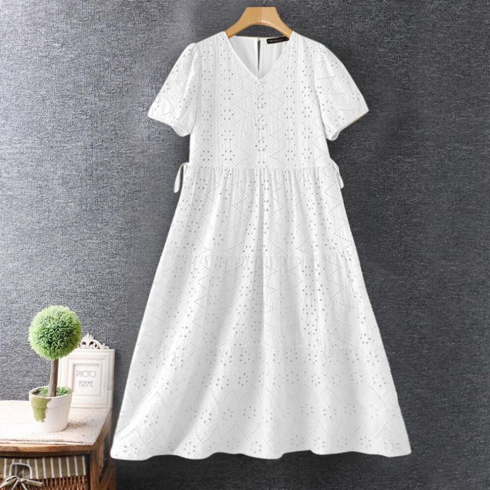 (white, 3XL) ZANZEA Women Hollow Crochet Lace Summer Short Sleeve Dress