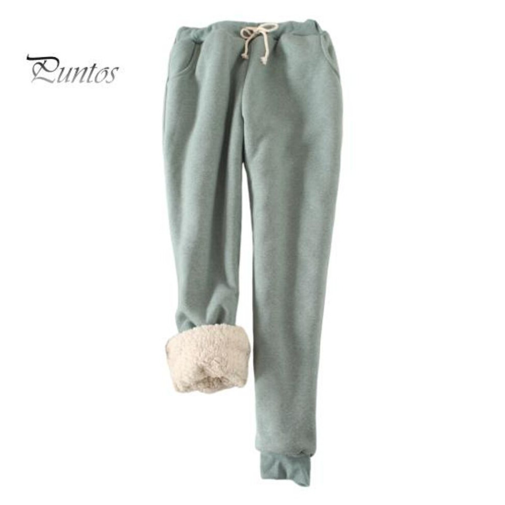 (light green, S) Women Jogger Pants Elastic Waist Adjustable Drawstring Harem Pants Solid Color Thickened Velvet Lining Casual Slim Leg Sweatpants