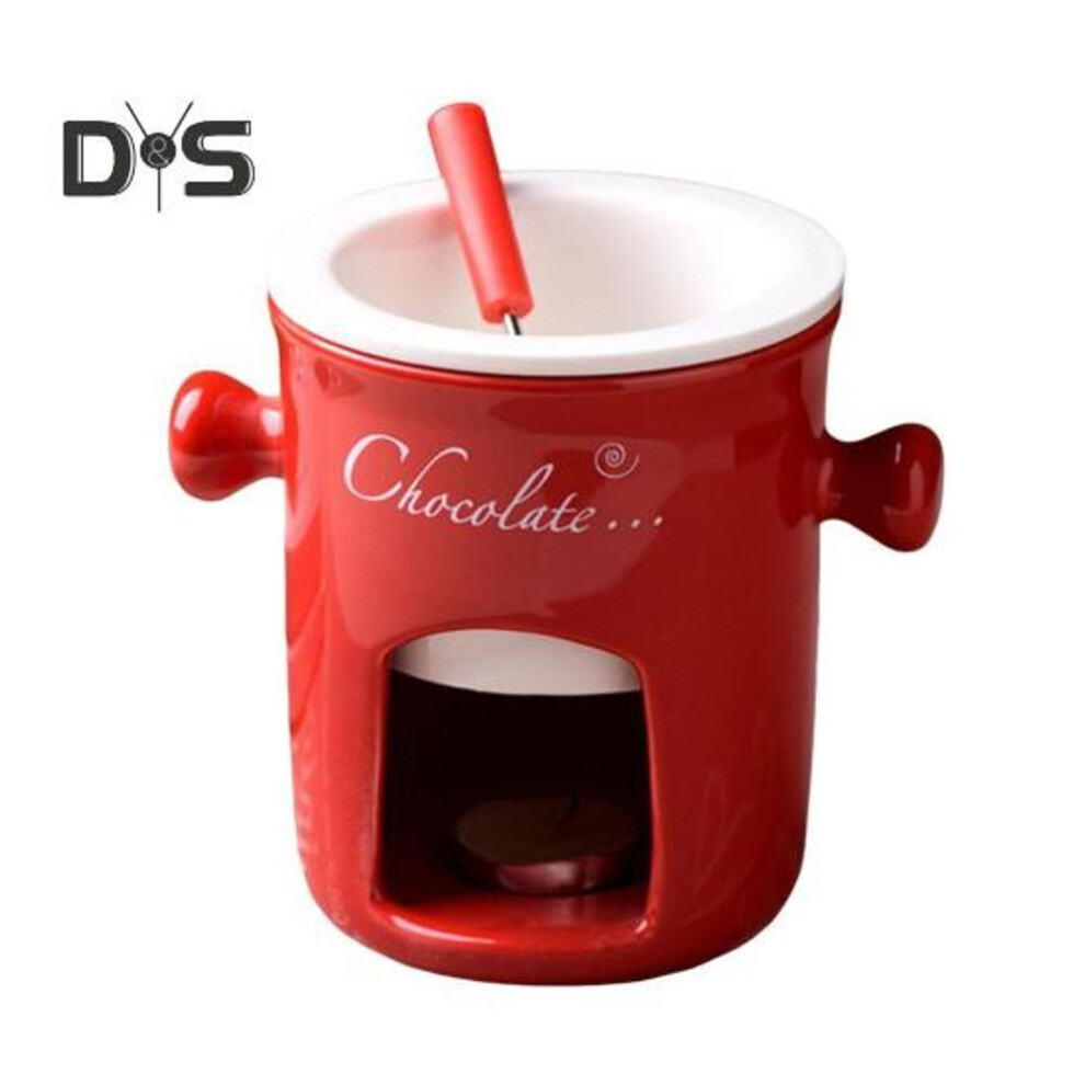 Red (, A) Chocolate Fondue Mug Set Ceramic Chocolate Melting Mug With Fork Tealight Candle Fondue Pot For Chocolate Cheese Butter