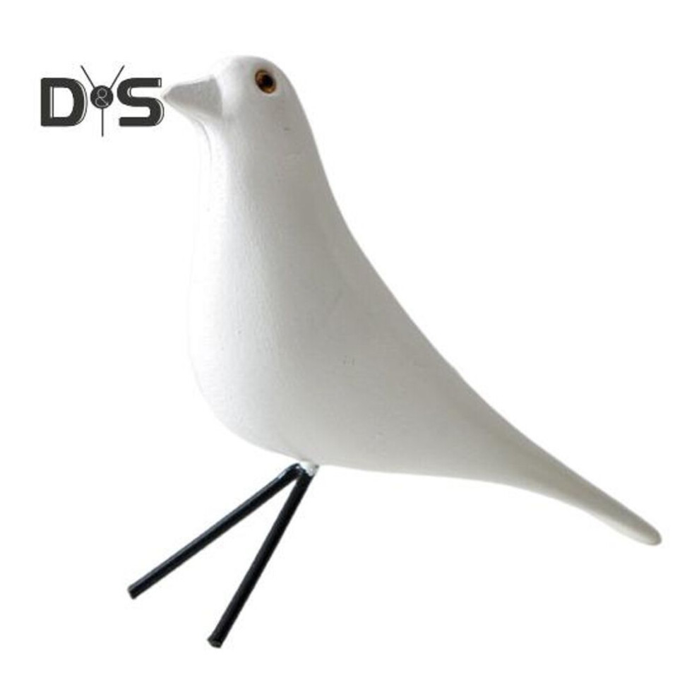 (white) Wooden Colorful Bird Figurine Hand-painted Bird Statue Simulated Animal Sculpture Home Office Desktop Decoration Ornament