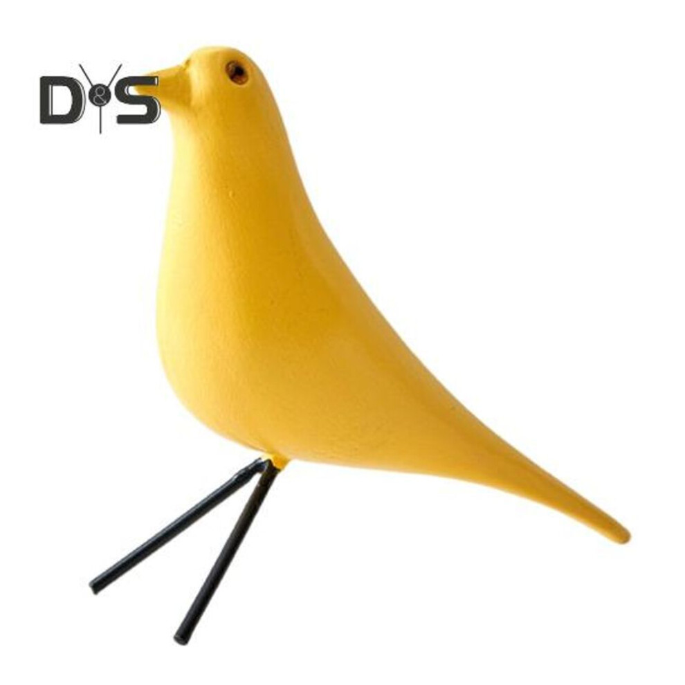 (yellow) Wooden Colorful Bird Figurine Hand-painted Bird Statue Simulated Animal Sculpture Home Office Desktop Decoration Ornament