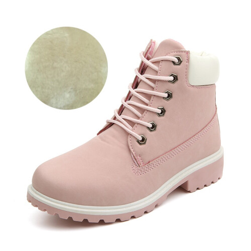 (Pink, EU38=Foot Length24cm) Womens New Fashion Work Boots Pu Leather Boot Lace Up Outdoor Waterproof Shoes