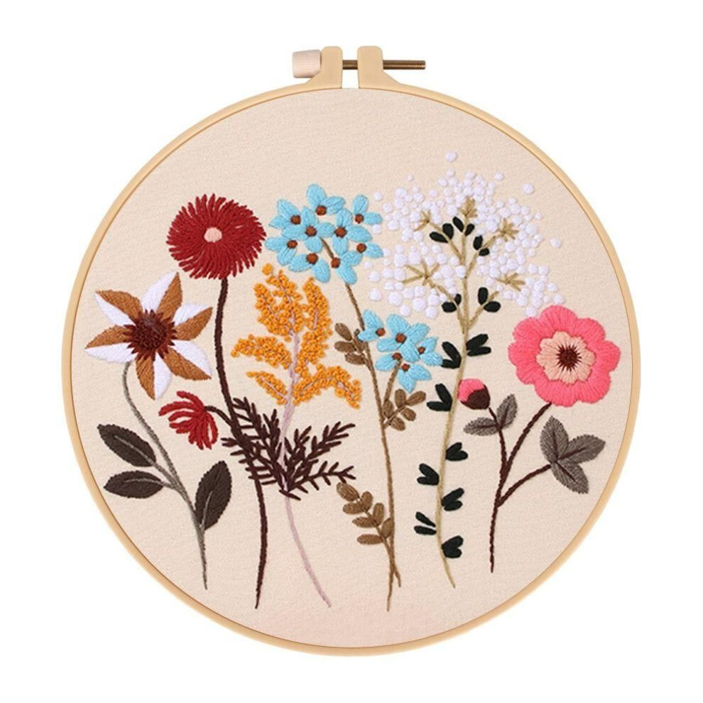 (B) DIY Embroidery Hoops Threads Home Decoration Flower Embroidery Kit Cross Stitch Needlepoint Kit