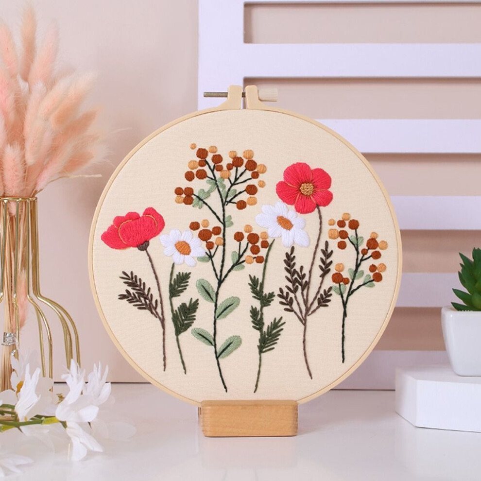 (C) DIY Embroidery Hoops Threads Home Decoration Flower Embroidery Kit Cross Stitch Needlepoint Kit
