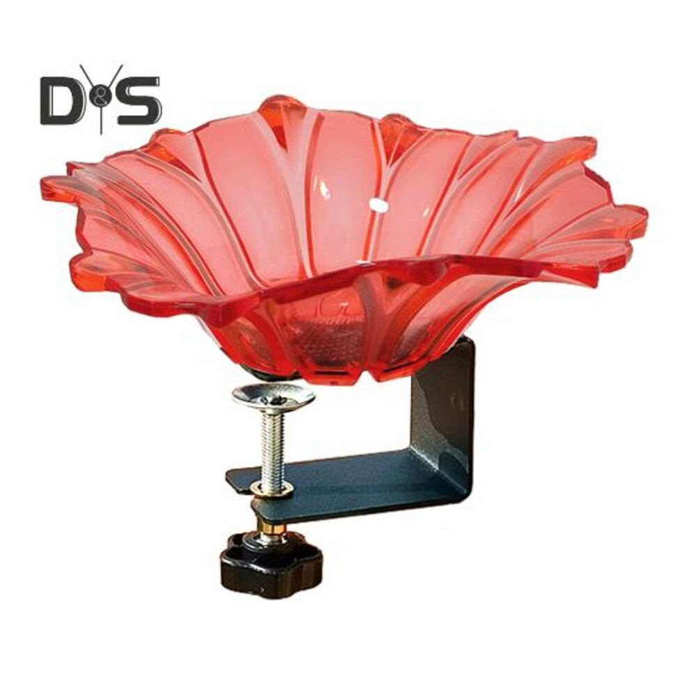 (red) Deck Mounted Bird Feeder Outdoors Glass Bird Bath Bowl with Adjustable Clamp Railing Bird Feeding Tray for Garden Yard Patio Lawn