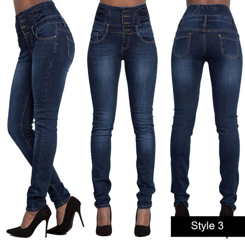 (Dark Blue, S) Waist High Women Skinny Pencil Denim Jeans Stretch Slim Fitness Pants Trousers-image-OPC-PH6FZNB-NEW