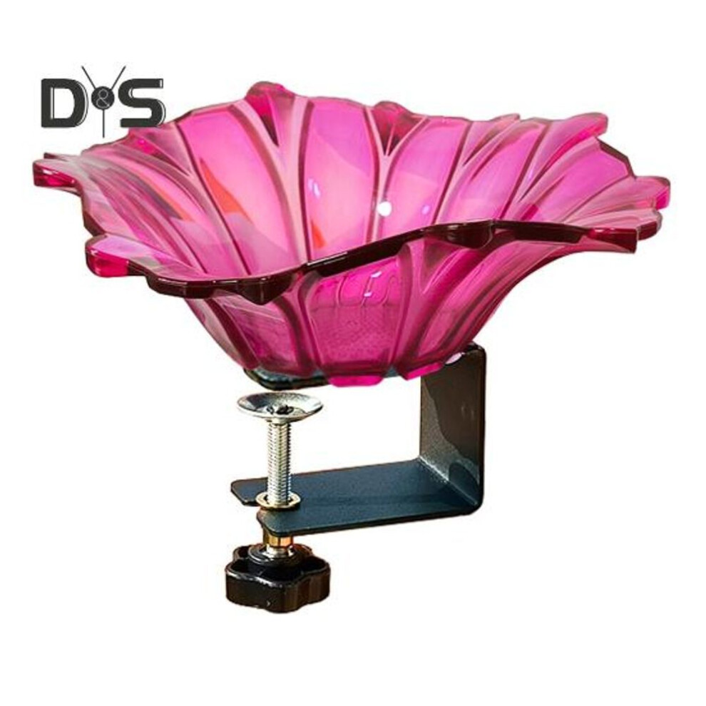 (rose red) Deck Mounted Bird Feeder Outdoors Glass Bird Bath Bowl with Adjustable Clamp Railing Bird Feeding Tray for Garden Yard Patio Lawn