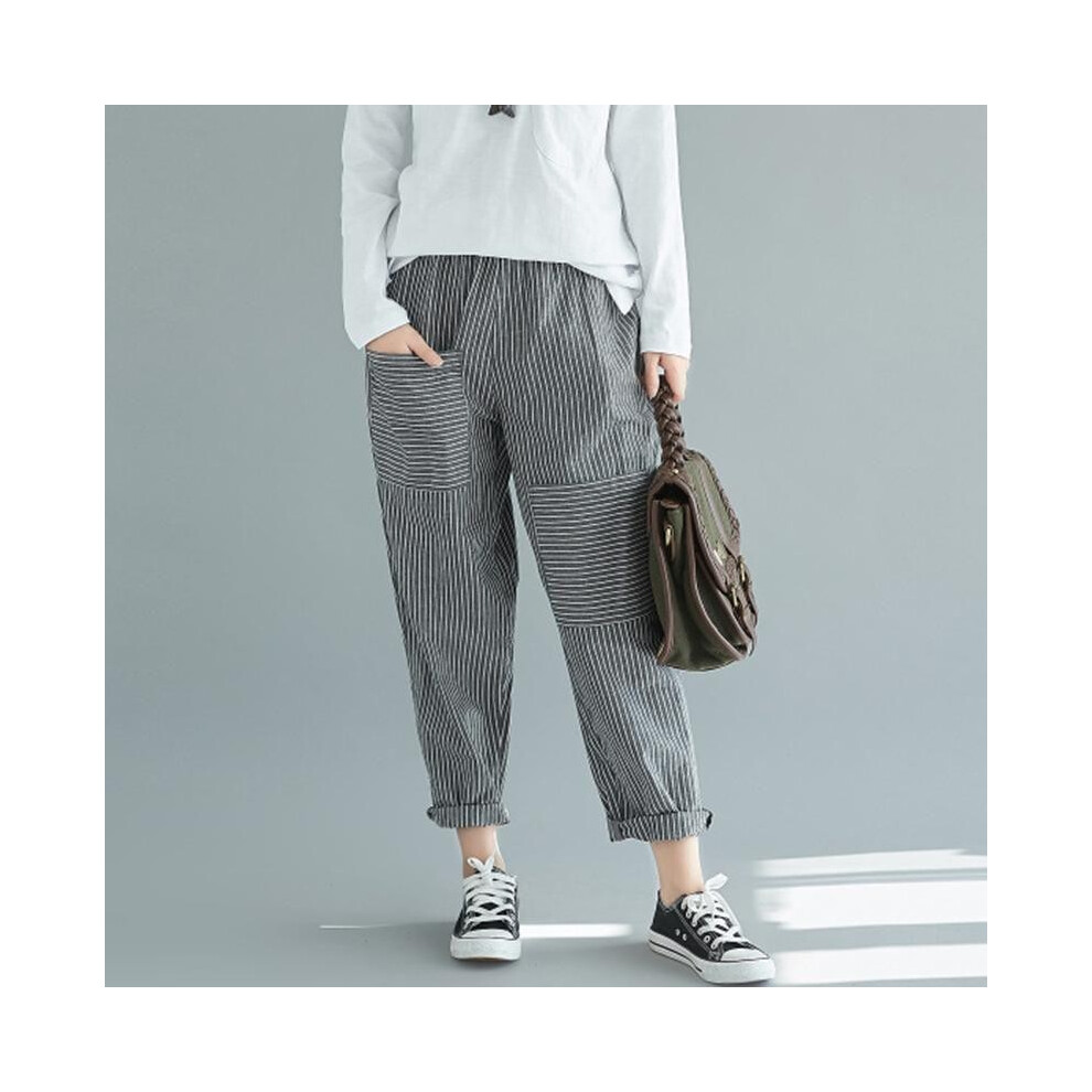 (Like the picture, M) Womens Plus Size Harem Pants Stripe Pantalon Casual Legs Trousers Wide New