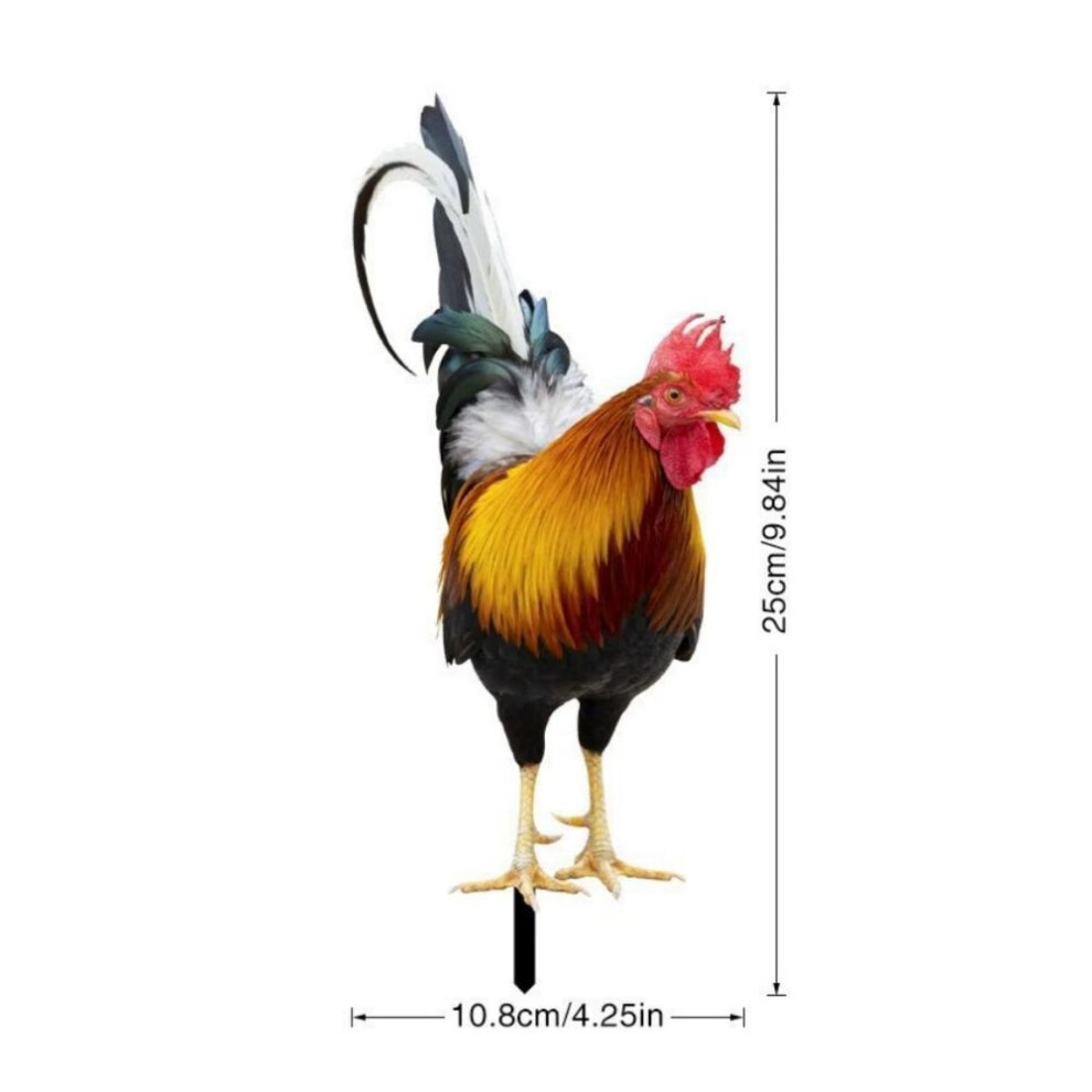 (multicolor, Style 1) Animal Chicken Statues Acrylic Rooster Yard Chicken Outdoor Garden Stakes Rooster Garden Decor For Patio Lawn Ornament, Rooster Stakes - Flat Not 3D