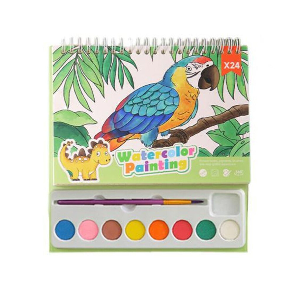 (as the picture, A) Kids Watercolor Coloring Book with Pigment Paintbrush Portable DIY Cartoon Animal House Watercolor Painting Set Toddlers Boys Girls Gift