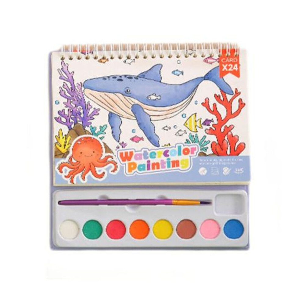 (as the picture, B) Kids Watercolor Coloring Book With Pigment Paintbrush Portable Diy Cartoon Animal House Watercolor Painting Set Toddlers Boys Girls Gift