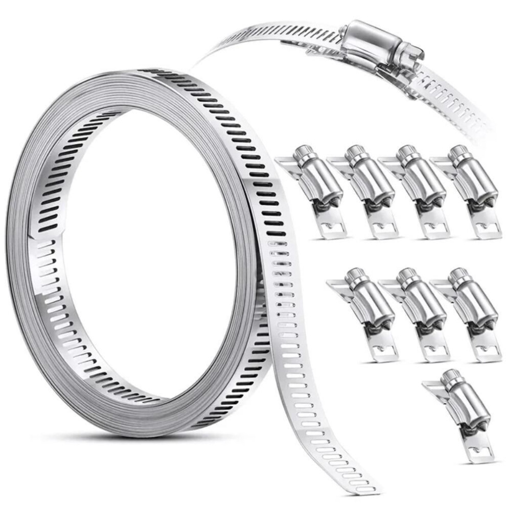 (4M & 8 Snap) Screw Band Hose Clamp Strap with Fasteners Pipe Ducting Hose Clamp DIY Car Fuel Pipe Clips