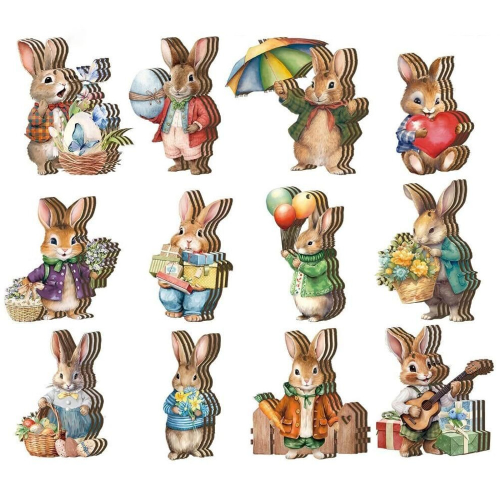 (12Pcs) 12/24/36pcs Handmade Rabbit Hanging Ornament Wooden Bunny Props Hanging Pendant  Spring Party