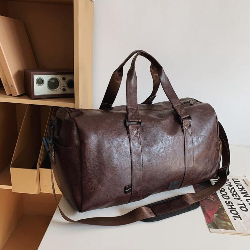 (coffee) Durable Gym Bag Crossbody Travel Bag Handbags - Pu Leather, Large Capacity, Multiple Compartments