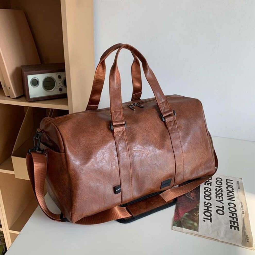 (brown) Durable Gym Bag Crossbody Travel Bag Handbags - Pu Leather, Large Capacity, Multiple Compartments