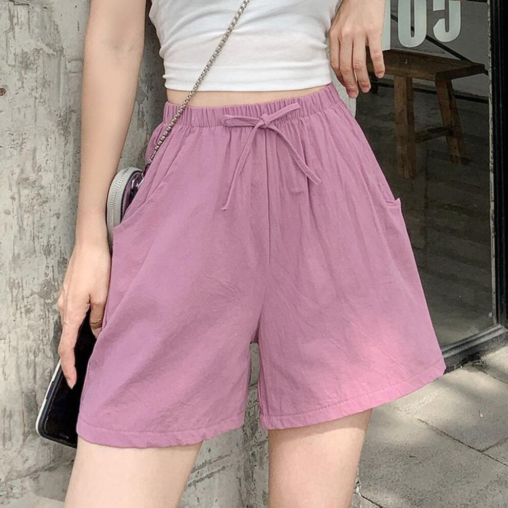 (pink, 2XL) Cotton And Hemp Casual Shorts Women's Large Size Wide Leg Pants Home Beach Hot Pants Summer Loose Casual Sports Five Quarter Pants