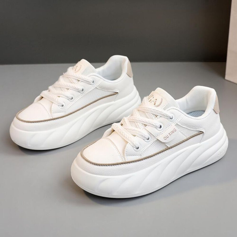(off white, 40) Hy5806 2024 Spring/summer Women's Breathable Platform Sneakers - Wear-resistant, Height-boosting, Trendy Mesh Casual Shoes