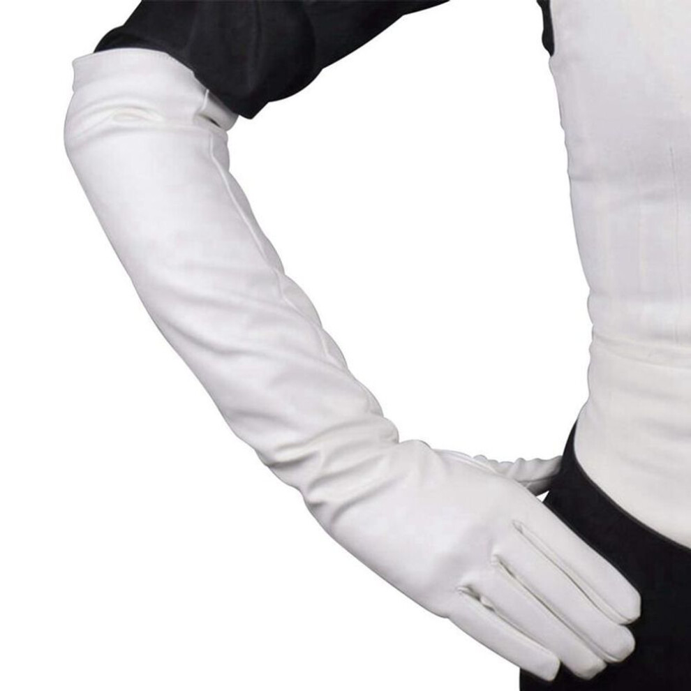 (white, S) 1 Pair Women Long Tube Leather Gloves Elegant Over Elbow Imitation Leather Gloves