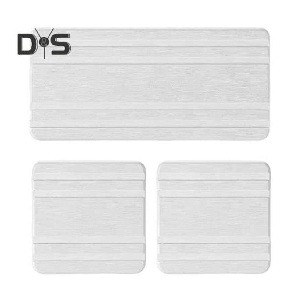 (white) 3pcs Water Absorbing Stone Tray Stripe Design Quick Drying Sink Drain Mat Anti-slip Soap Holder Kitchen Bathroom Vanity Trays