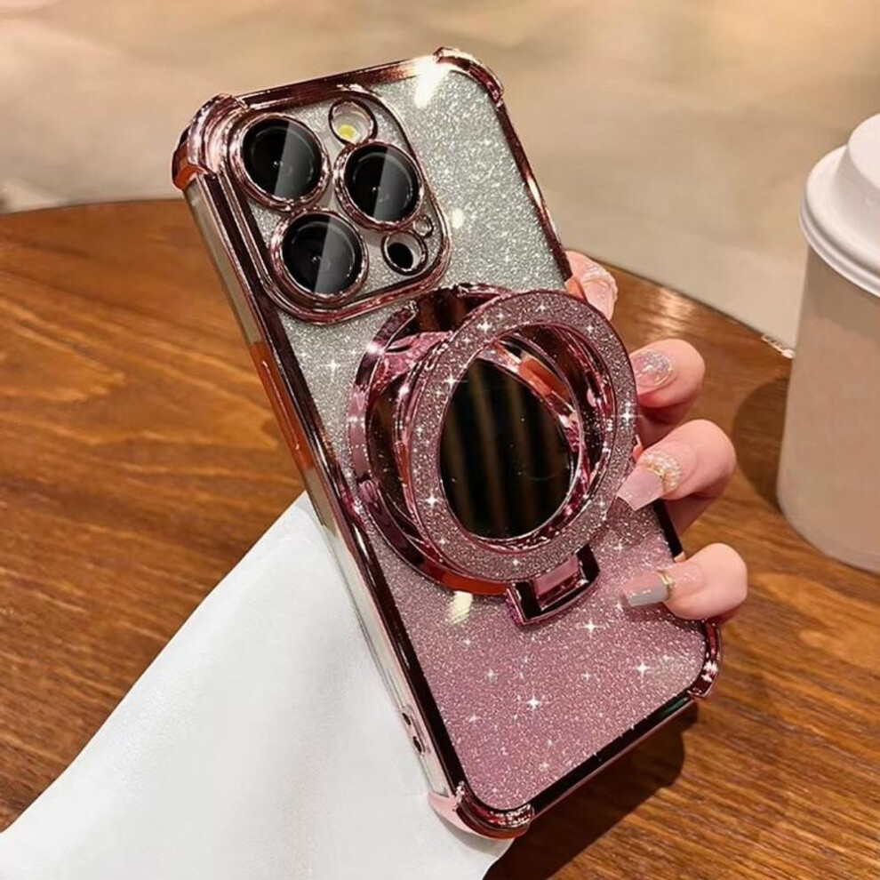 (pink, Redmi Note 13R 5G) For Iphone 16 15 14 Pro Max Redmi Note 13 12 Pro Samsung S25 S24 Ultra A05 A06 A14 A15 A16 Bling Glitter Mirror Kickstand Full Lens Protect Phone Case