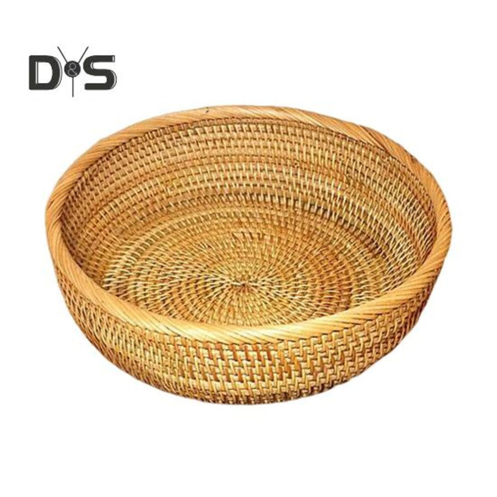 (as the picture, M) Rattan Storage Basket Round Serving Organizer Baskets For Living Room Handwoven Fruit Bowl Bread Basket For Kitchen Counter