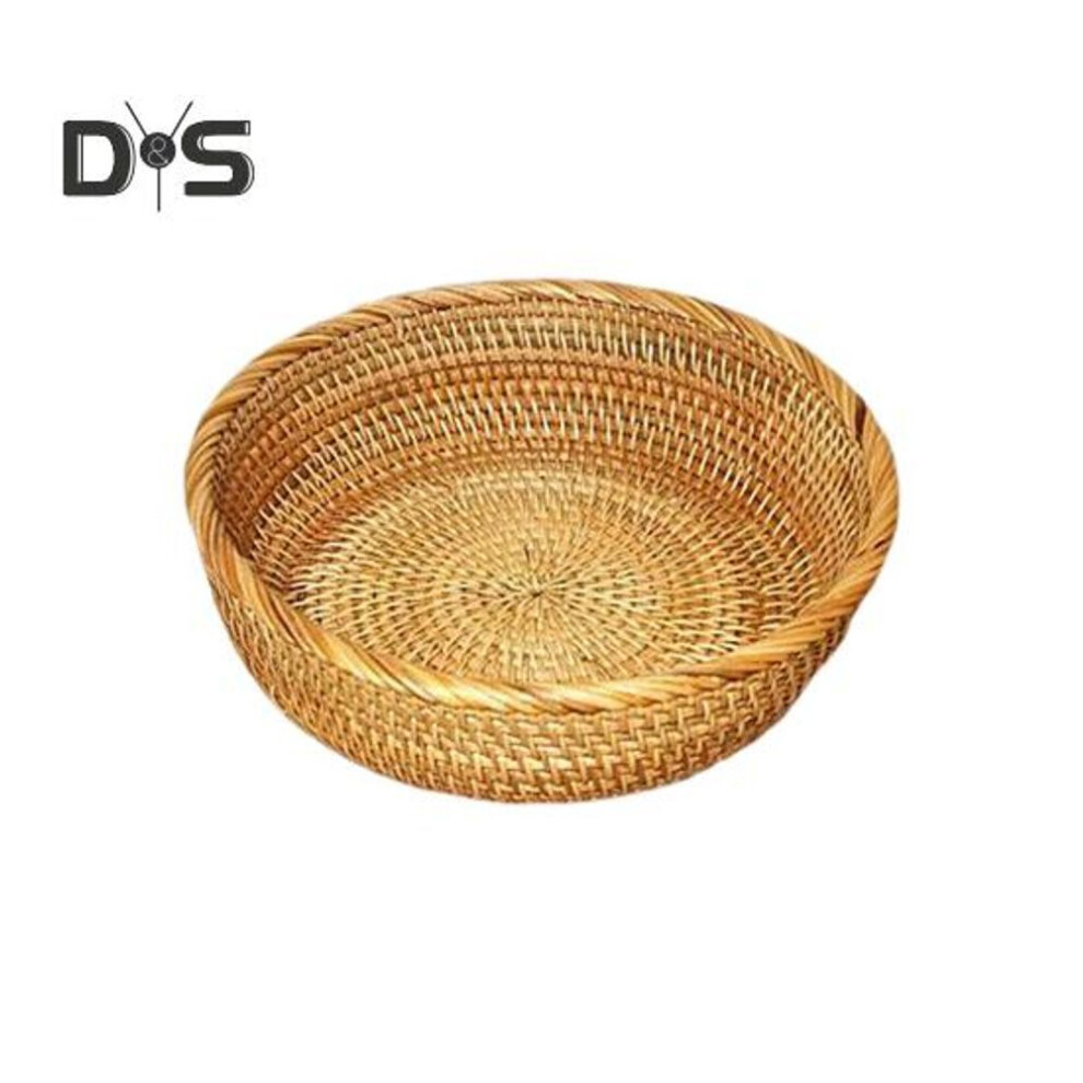 (as the picture, S) Rattan Storage Basket Round Serving Organizer Baskets for Living Room Handwoven Fruit Bowl Bread Basket for Kitchen Counter