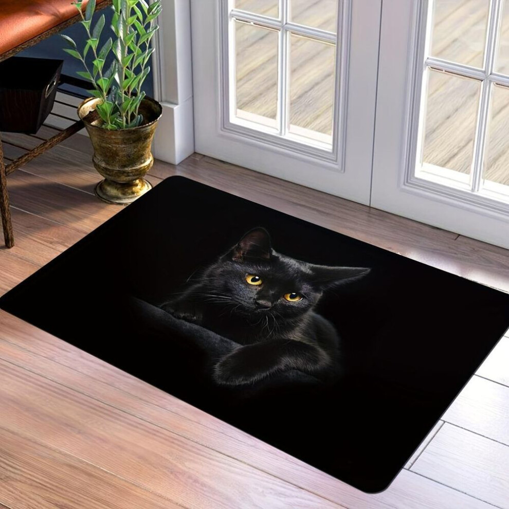 (80*120cm) 1pcs Anti Fatigue Kitchen Rugs, Black Cat Print Waterproof Non-slip Thick Cushioned Kitchen Mat Heavy Duty Comfort Standing Mat For Kitchen